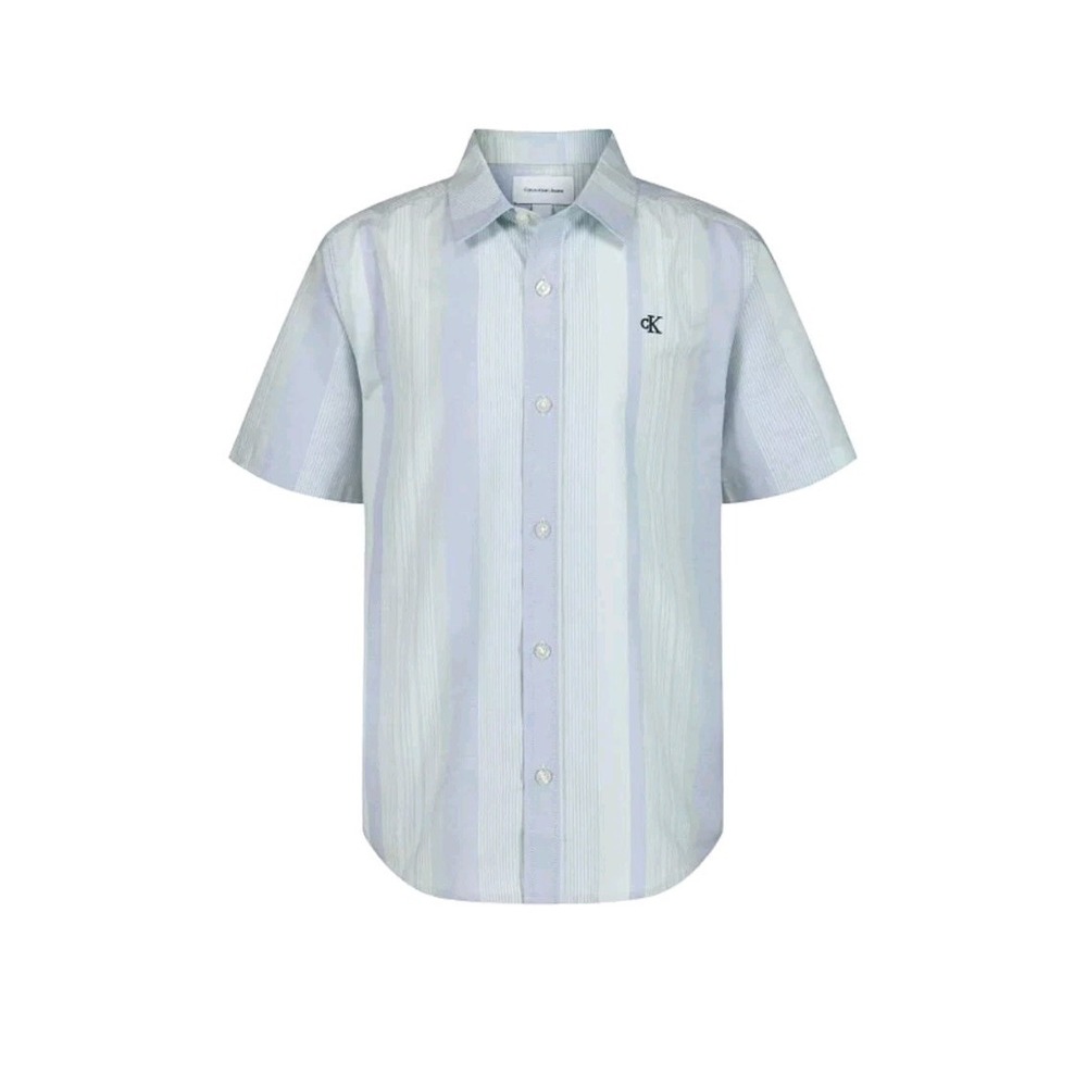 Calvin Klein Boy's Vertical Stripe Short- Sleeve Woven Button Up Size XL (18-20)